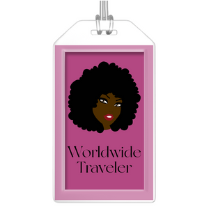 Worldwide - African American Traveler - 2 Pink Black Stationery Luggage Tags