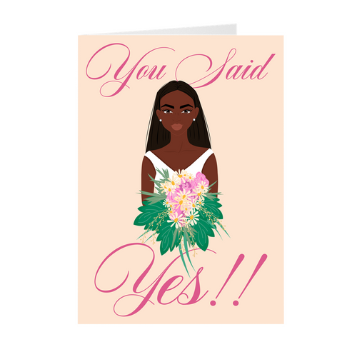 Peach - You Said Yes - African American Wedding Cards
