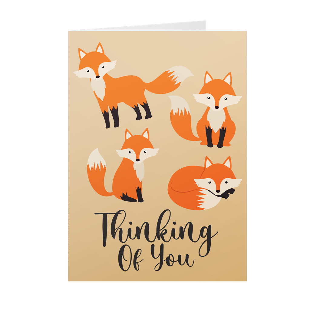 Foxes - Thinking of You - Black Stationery Greeting Cards