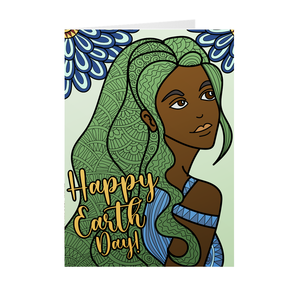Green Hair - Happy Earth Day - African American World Earth Day Cards
