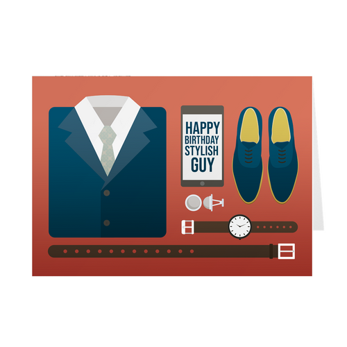 Blue Suit & Accessories - Stylish Guy - Black Stationery Birthday Greeting Card