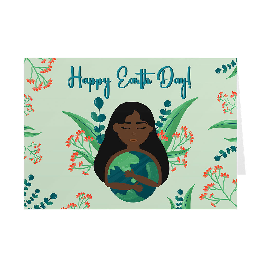 Floral Green Love - African American Earth Day Greeting Cards