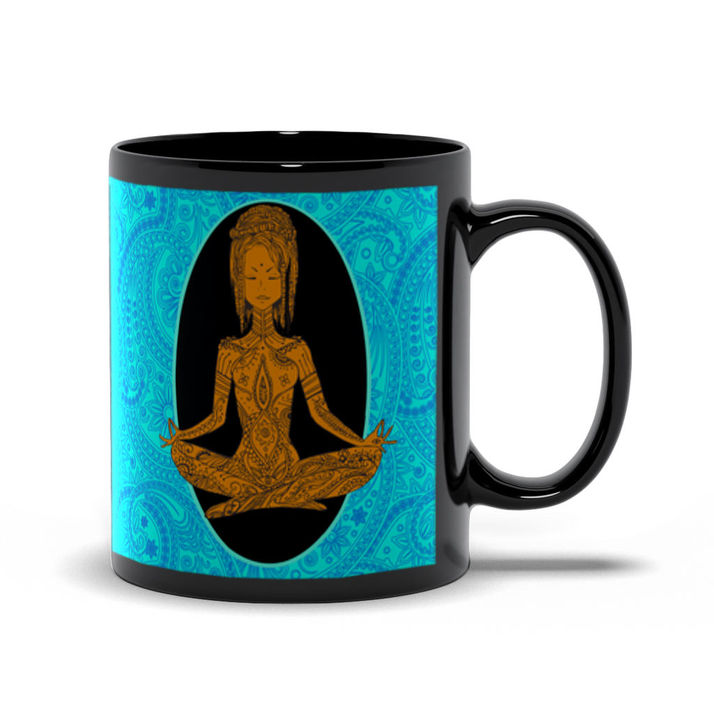 Calm - African-American Woman Meditating - Yoga Black Coffee Mug