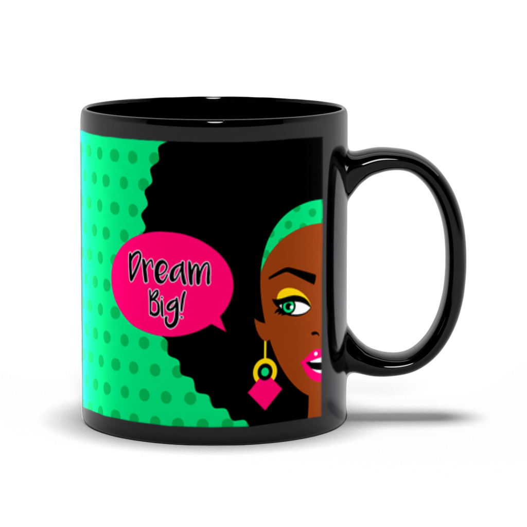 Afro Pop Art Black Coffee Mug - Dream Big