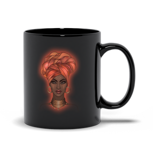 African American Queen - Turban - Black Coffee Mug