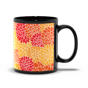 Floral Dreams - Red Orange Gold - Black Coffee Mug