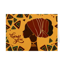 Load image into Gallery viewer, Red &amp; Gold Head Wrap - Black Woman - African American Thank You Cards
