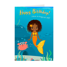Load image into Gallery viewer, Orange &amp; Yellow - Mermaid - African American Birthday Greeting Card