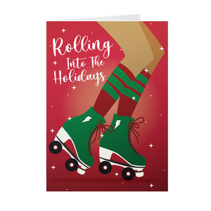 Roller Skate Christmas - Black Stationery African American Greeting Cards