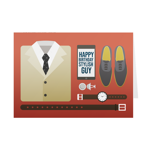 Light Suit, Tie & Accessories - Stylish Guy - Black Stationery Birthday Greeting Card