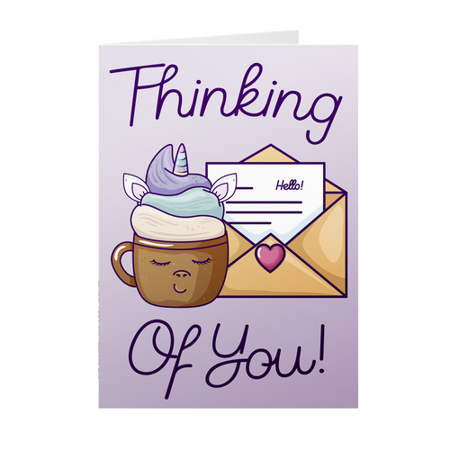 Thinking of You - Unicorn - Black Stationery Greeting Cards