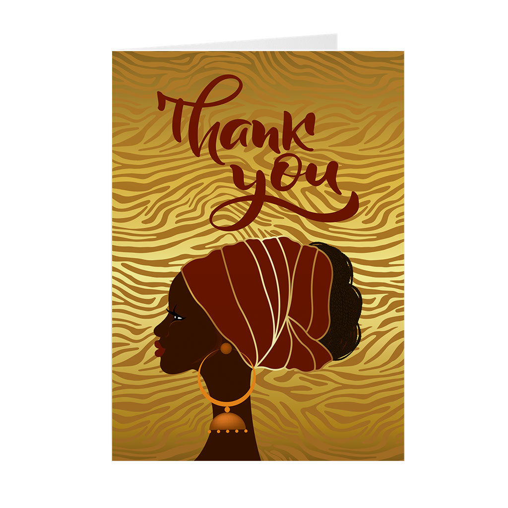 Red & Gold Updo - Black Woman - African American Thank You Cards