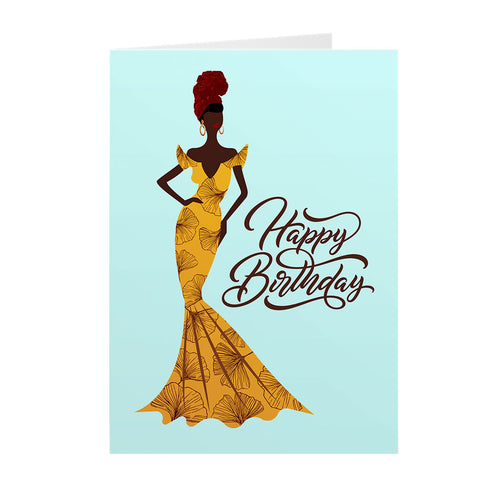 Blue - Black Woman In Gown - African American Birthday Cards Front