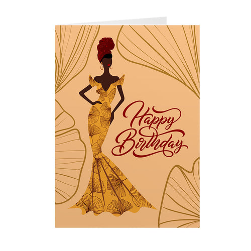 Gold - Black Women In Gown - African American Birthday Cards Front